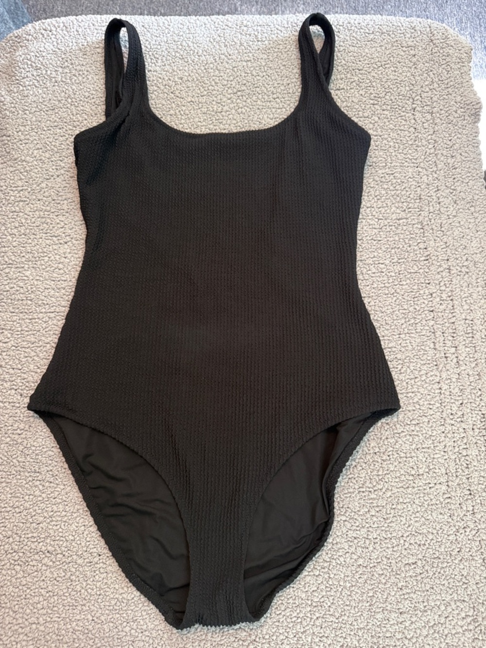aerie Black Textured Scoop One-Piece Swimsuit